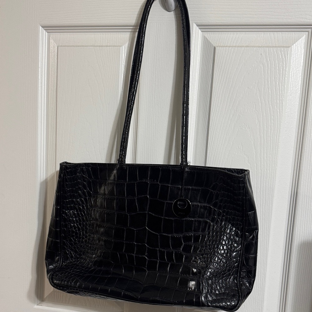 Furla Black Crocodile-Embossed Tote with wallet
